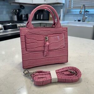 Brandon Blackwood Pink Crocodile Embossed Kuei Handbag